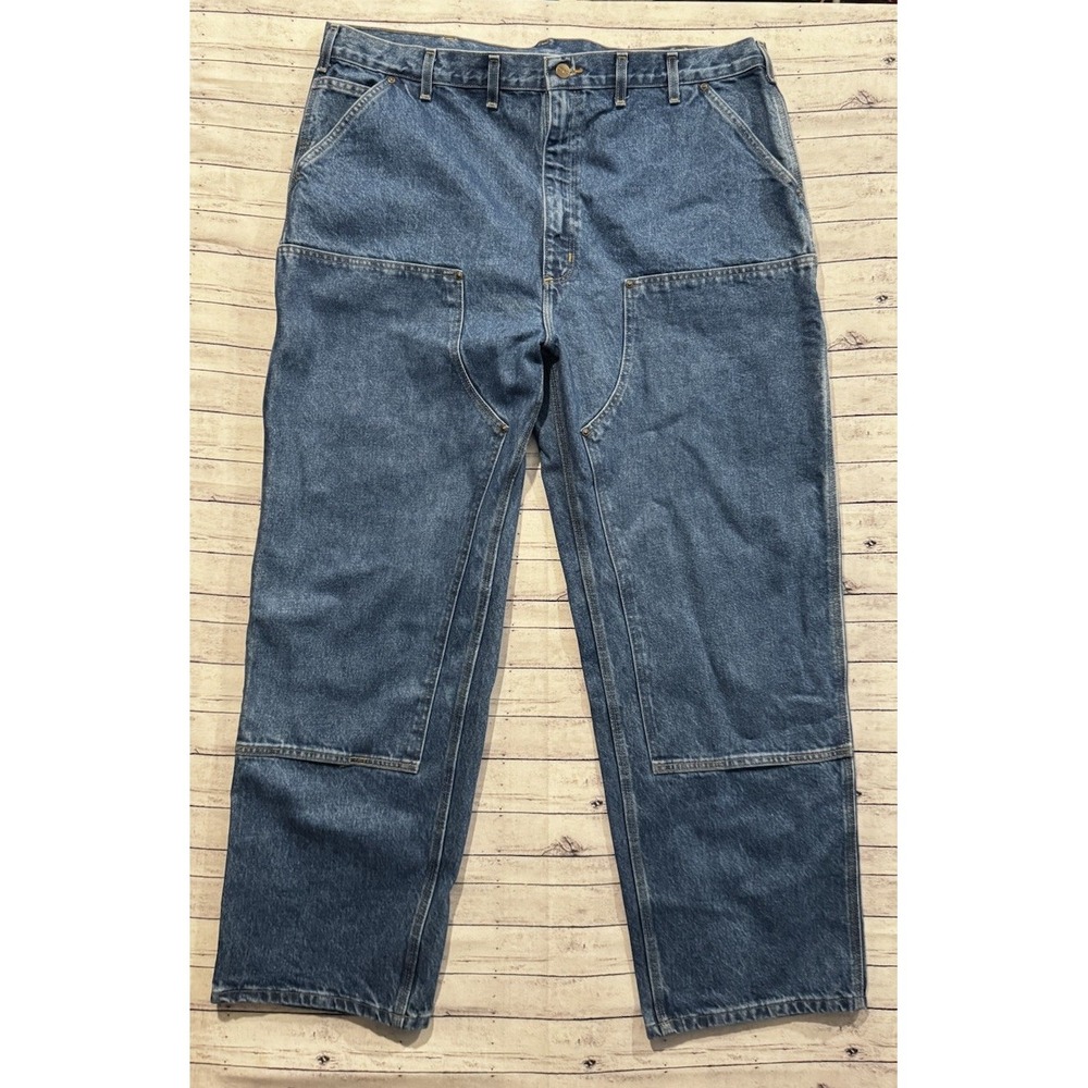 CARHARTT Mens Double Knee Jean Pant 44x32 Denim Dungaree Work Carpenter B73 DST